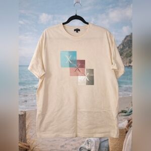 Express Beige Graphic Tee with Multicolor Design